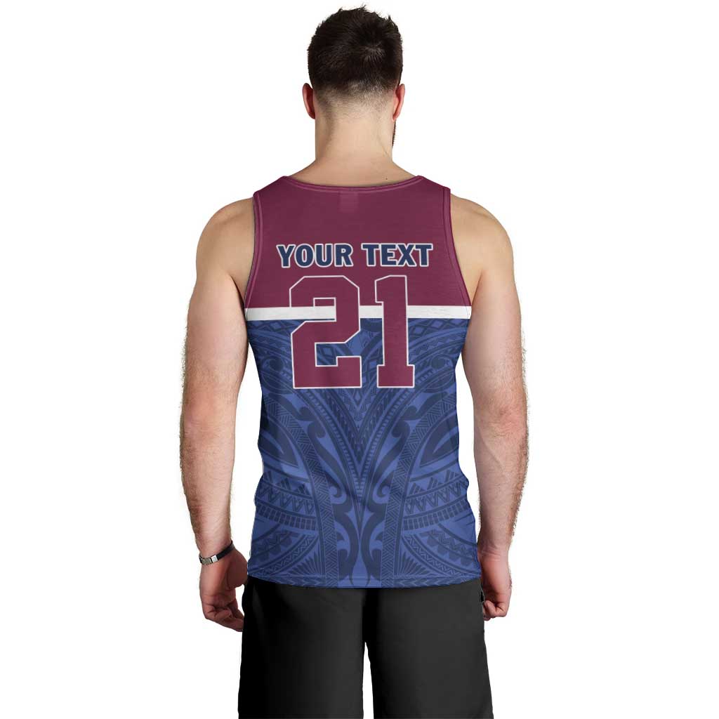 Queensland Samoa Custom Men Tank Top Maroon-Blue Pacific Polynesian Tribal Pattern
