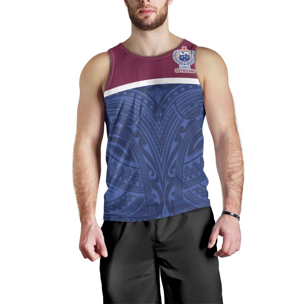 Queensland Samoa Custom Men Tank Top Maroon-Blue Pacific Polynesian Tribal Pattern