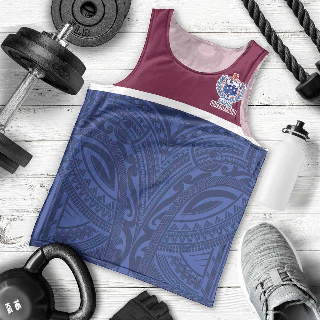 Queensland Samoa Custom Men Tank Top Maroon-Blue Pacific Polynesian Tribal Pattern