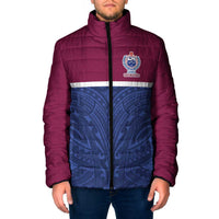 Queensland Samoa Custom Padded Jacket Maroon-Blue Pacific Polynesian Tribal Pattern - Polynesian Pride