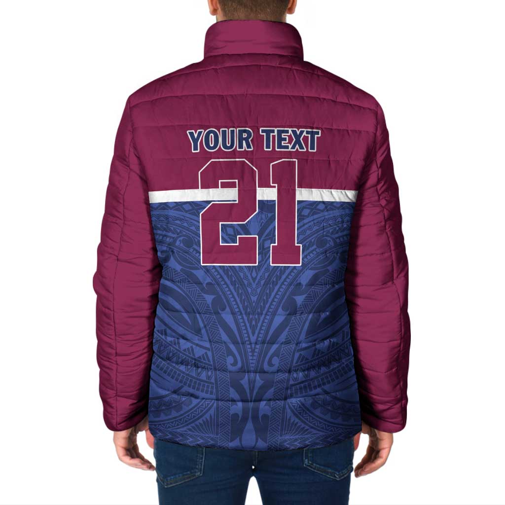 Queensland Samoa Custom Padded Jacket Maroon-Blue Pacific Polynesian Tribal Pattern - Polynesian Pride