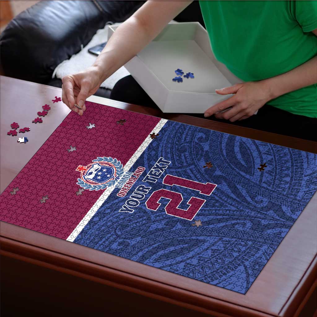 Queensland Samoa Custom Puzzle Maroon-Blue Pacific Polynesian Tribal Pattern - Polynesian Pride