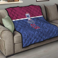 Queensland Samoa Custom Quilt Maroon-Blue Pacific Polynesian Tribal Pattern