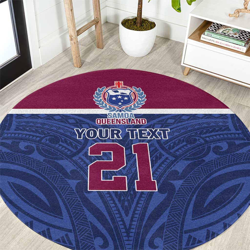 Queensland Samoa Custom Round Carpet Maroon-Blue Pacific Polynesian Tribal Pattern