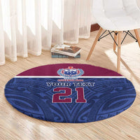 Queensland Samoa Custom Round Carpet Maroon-Blue Pacific Polynesian Tribal Pattern