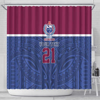 Queensland Samoa Custom Shower Curtain Maroon-Blue Pacific Polynesian Tribal Pattern