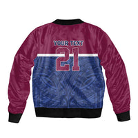 Queensland Samoa Custom Sleeve Zip Bomber Jacket Maroon-Blue Pacific Polynesian Tribal Pattern