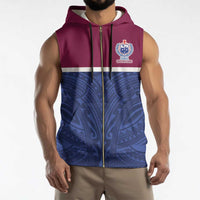 Queensland Samoa Custom Sleeveless Zip Hoodie Maroon-Blue Pacific Polynesian Tribal Pattern - Polynesian Pride