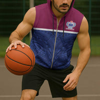 Queensland Samoa Custom Sleeveless Zip Hoodie Maroon-Blue Pacific Polynesian Tribal Pattern - Polynesian Pride