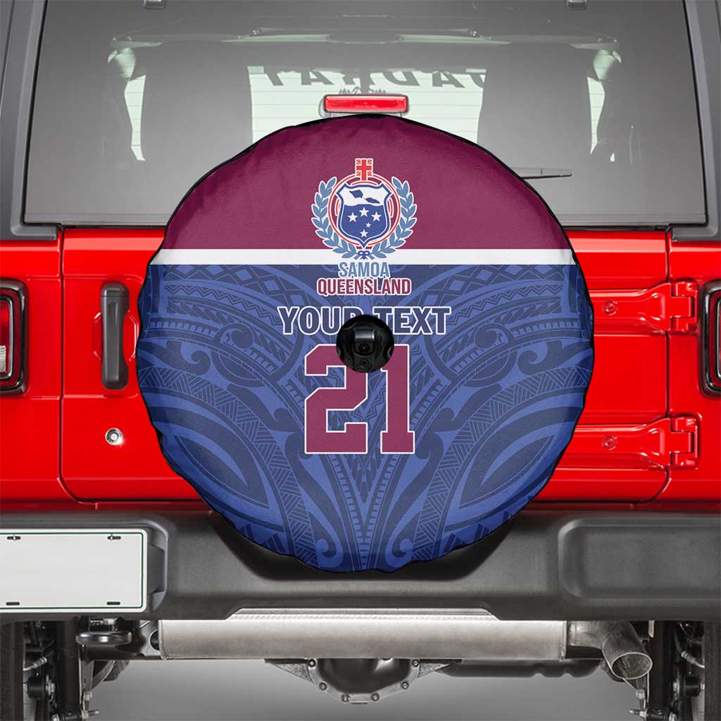 Queensland Samoa Custom Spare Tire Cover Maroon-Blue Pacific Polynesian Tribal Pattern
