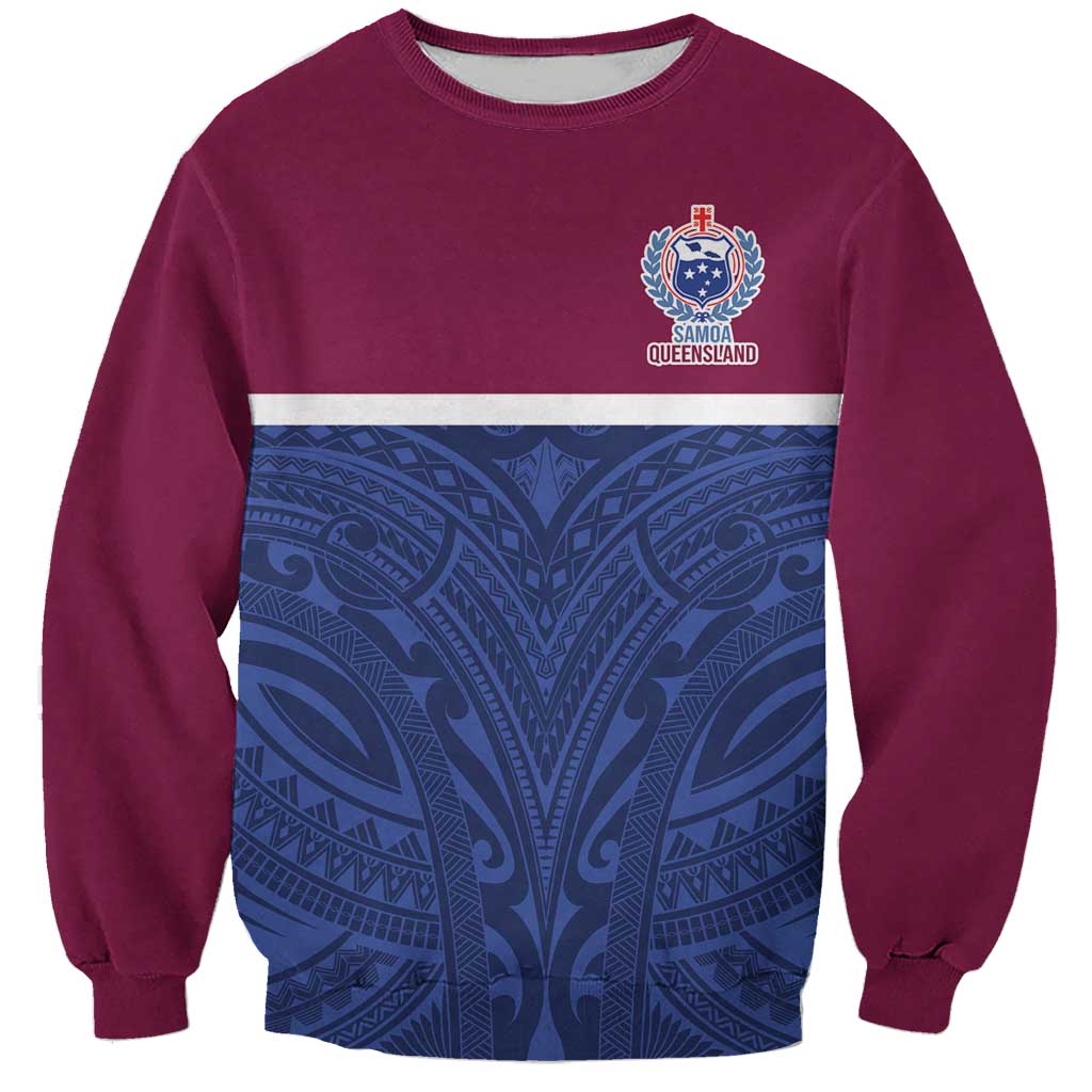 Queensland Samoa Custom Sweatshirt Maroon-Blue Pacific Polynesian Tribal Pattern