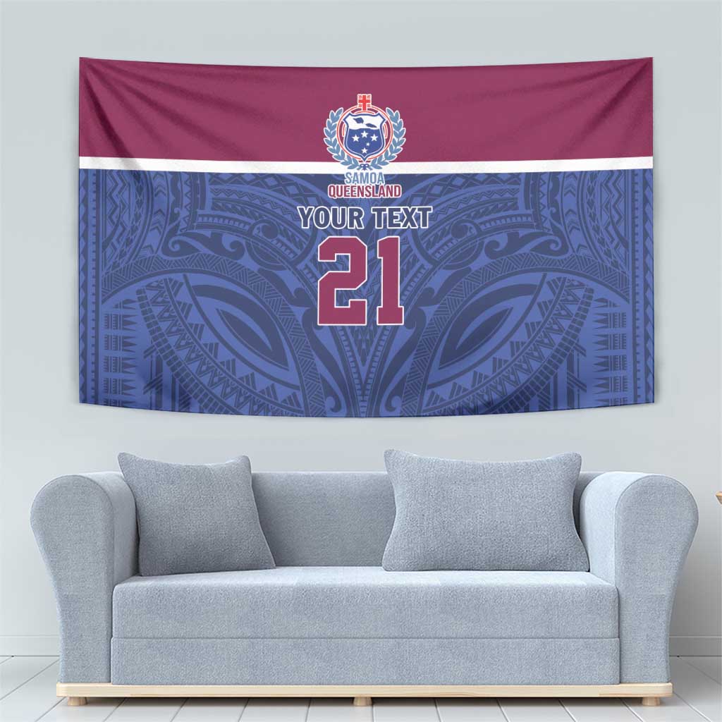 Queensland Samoa Custom Tapestry Maroon-Blue Pacific Polynesian Tribal Pattern
