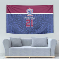 Queensland Samoa Custom Tapestry Maroon-Blue Pacific Polynesian Tribal Pattern