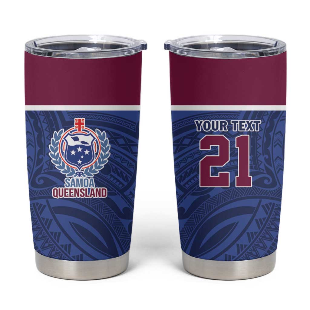 Queensland Samoa Custom Tumbler Cup Maroon-Blue Pacific Polynesian Tribal Pattern
