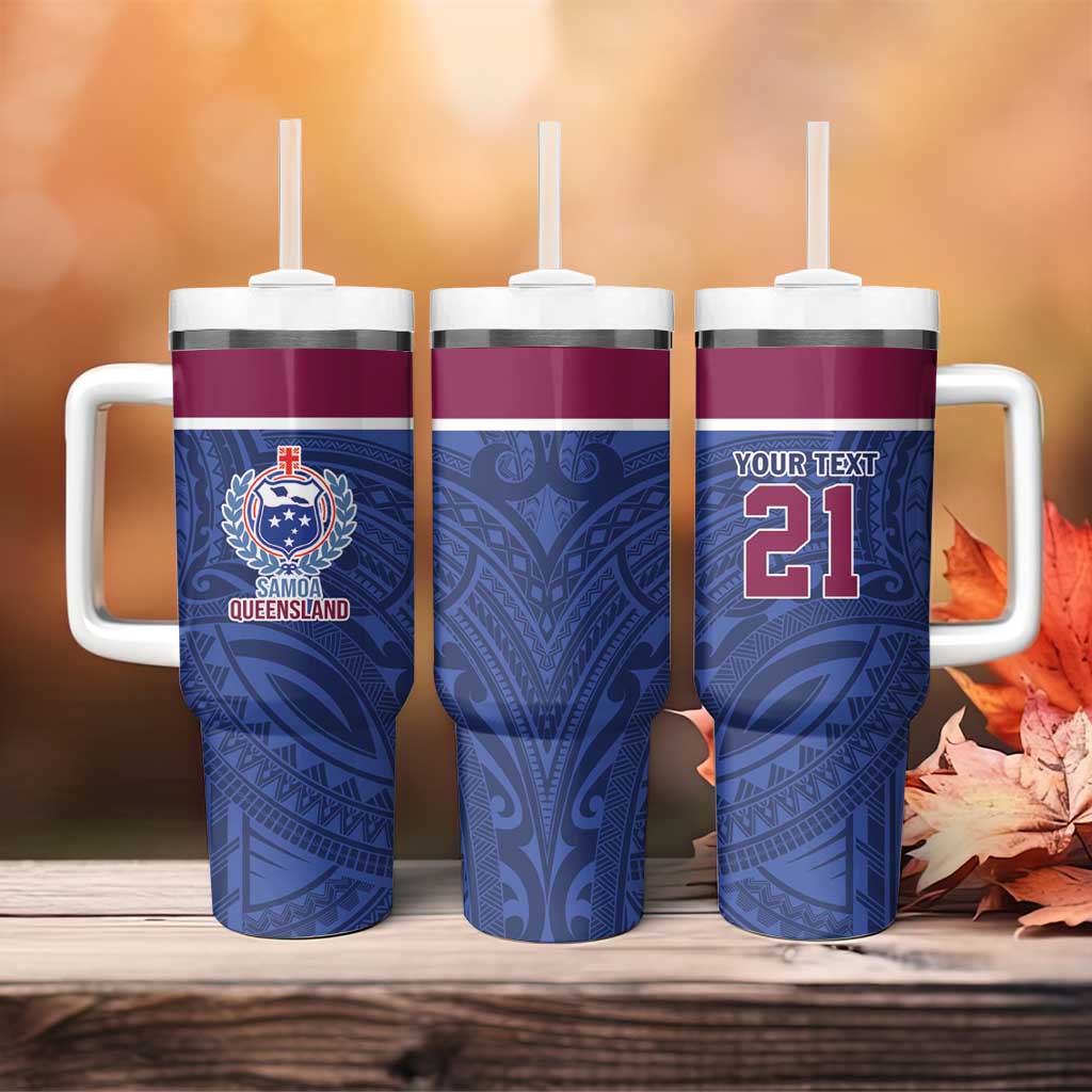 Queensland Samoa Custom Tumbler With Handle Maroon-Blue Pacific Polynesian Tribal Pattern