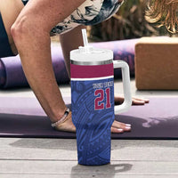Queensland Samoa Custom Tumbler With Handle Maroon-Blue Pacific Polynesian Tribal Pattern