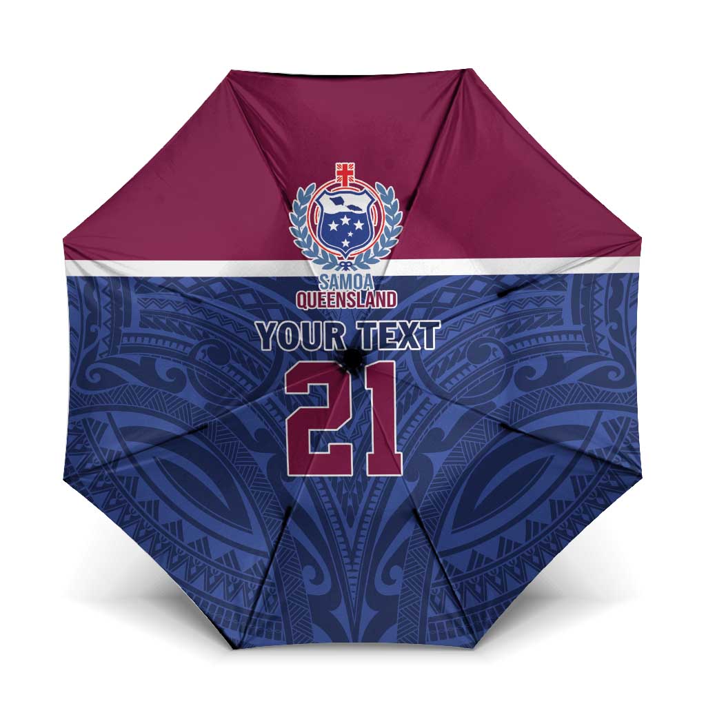 Queensland Samoa Custom Umbrella Maroon-Blue Pacific Polynesian Tribal Pattern - Polynesian Pride