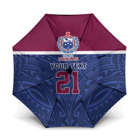 Queensland Samoa Custom Umbrella Maroon-Blue Pacific Polynesian Tribal Pattern - Polynesian Pride
