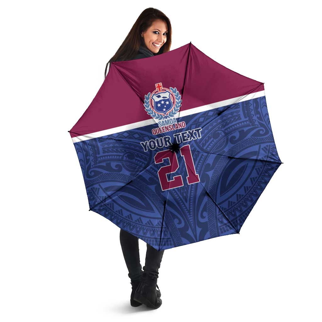 Queensland Samoa Custom Umbrella Maroon-Blue Pacific Polynesian Tribal Pattern - Polynesian Pride