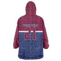 Queensland Samoa Custom Wearable Blanket Hoodie Maroon-Blue Pacific Polynesian Tribal Pattern