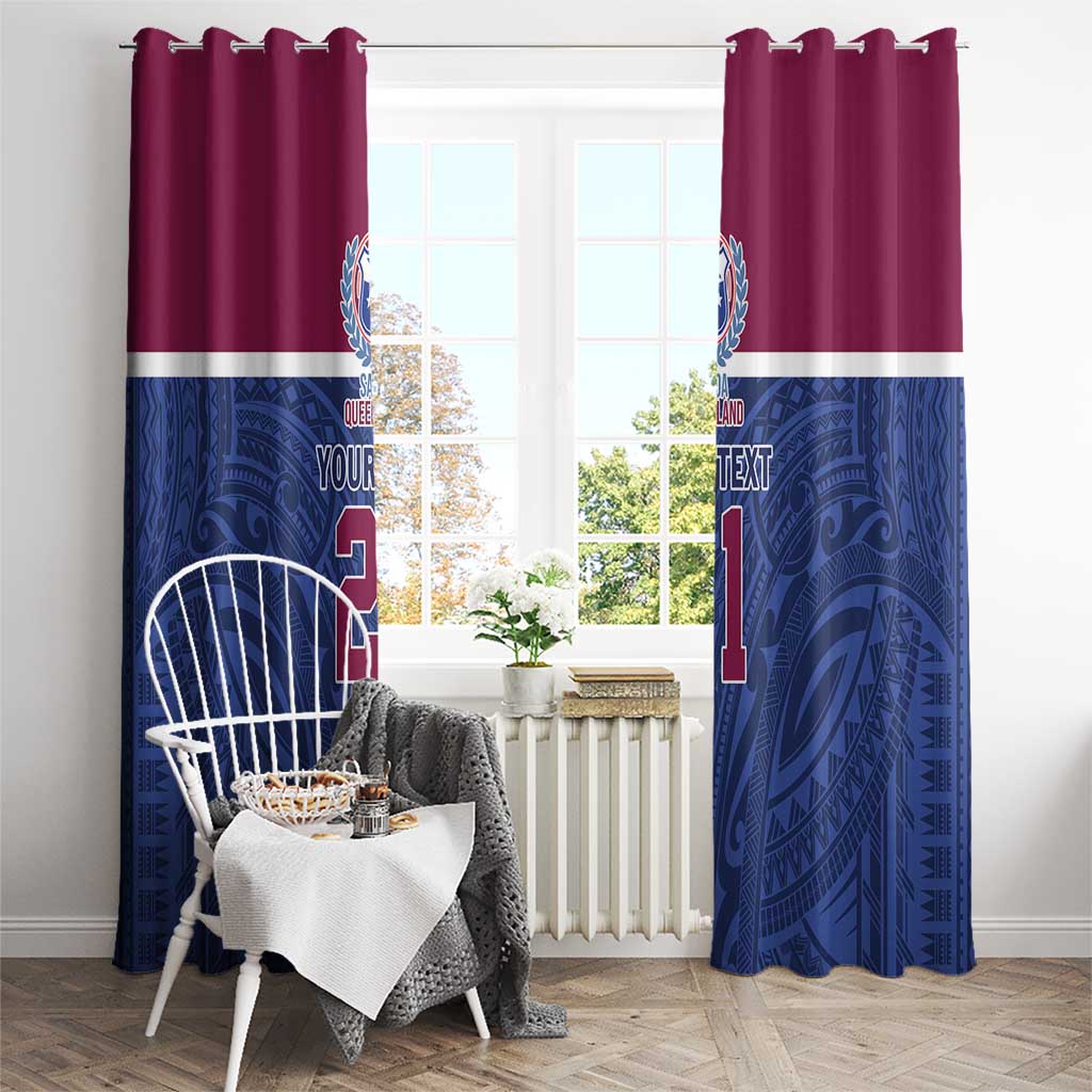 Queensland Samoa Custom Window Curtain Maroon-Blue Pacific Polynesian Tribal Pattern