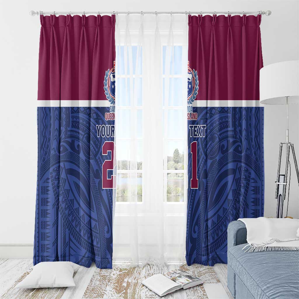 Queensland Samoa Custom Window Curtain Maroon-Blue Pacific Polynesian Tribal Pattern