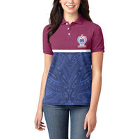 Queensland Samoa Custom Women Polo Shirt Maroon-Blue Pacific Polynesian Tribal Pattern