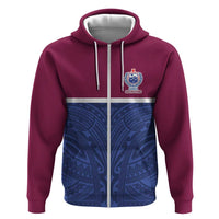 Queensland Samoa Custom Zip Hoodie Maroon-Blue Pacific Polynesian Tribal Pattern