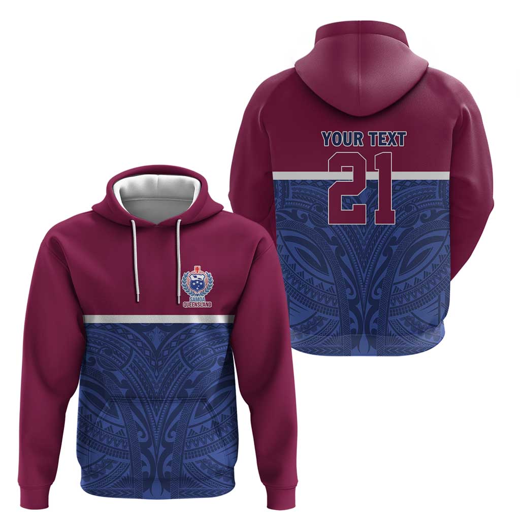 Queensland Samoa Custom Zip Hoodie Maroon-Blue Pacific Polynesian Tribal Pattern