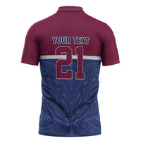 Queensland Samoa Custom Zipper Polo Shirt Maroon-Blue Pacific Polynesian Tribal Pattern - Polynesian Pride