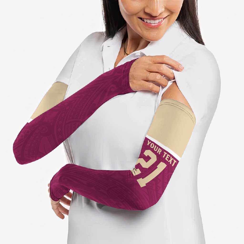 Queensland Samoa Custom Arm Sleeves Maroon Pacific Polynesian Tribal Pattern - Polynesian Pride