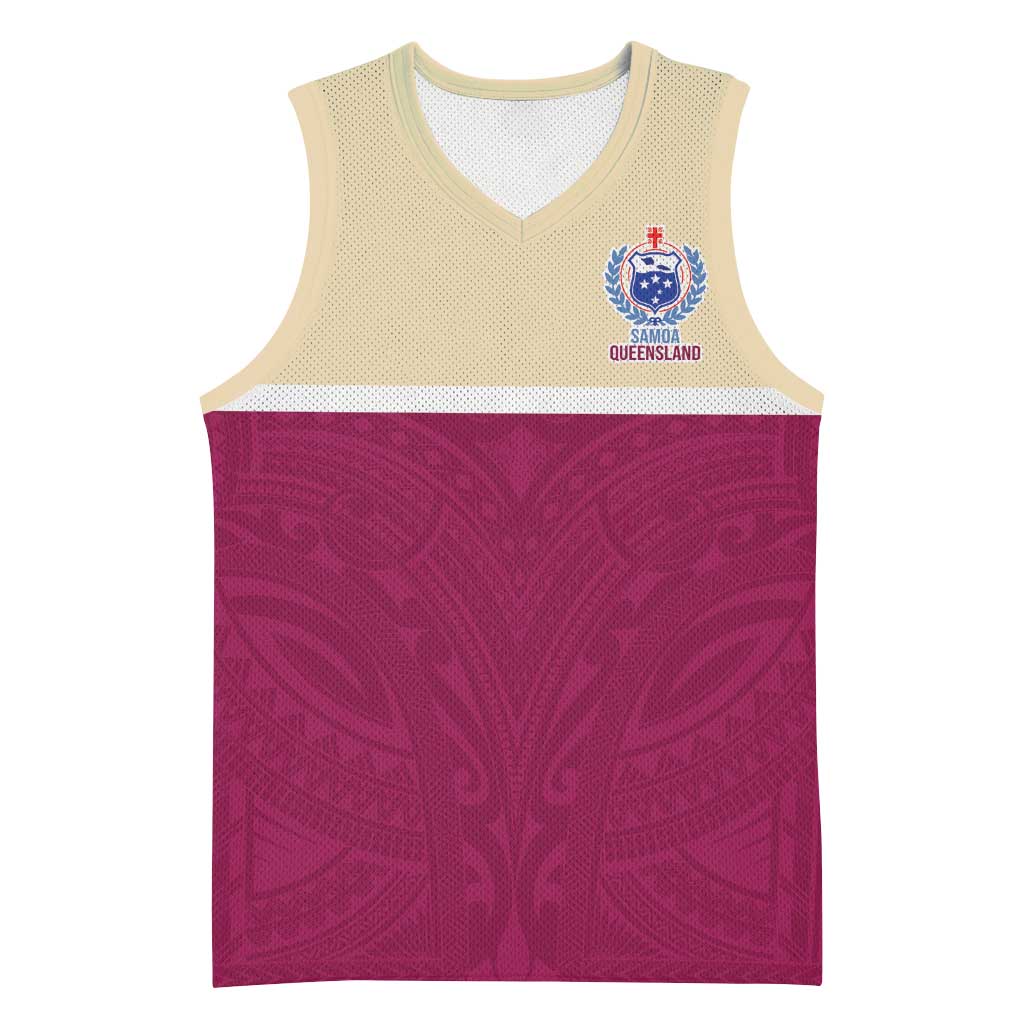 Queensland Samoa Custom Basketball Jersey Maroon Pacific Polynesian Tribal Pattern - Polynesian Pride