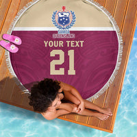 Queensland Samoa Custom Beach Blanket Maroon Pacific Polynesian Tribal Pattern