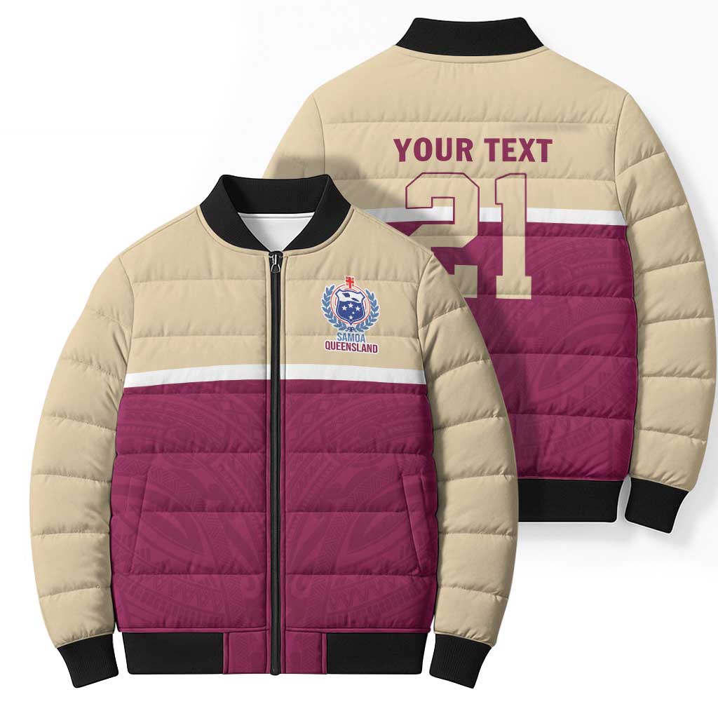 Queensland Samoa Custom Bomber Puffer Jacket Maroon Pacific Polynesian Tribal Pattern - Polynesian Pride