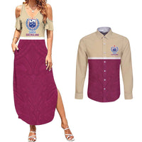 Queensland Samoa Custom Couples Matching Summer Maxi Dress and Long Sleeve Button Shirt Maroon Pacific Polynesian Tribal Pattern