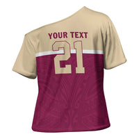 Queensland Samoa Custom Cross Shoulder Shirt Maroon Pacific Polynesian Tribal Pattern - Polynesian Pride