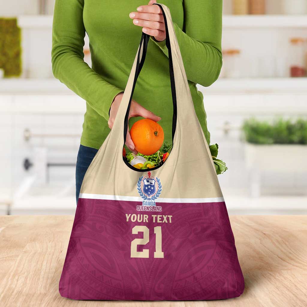 Queensland Samoa Custom Grocery Bag Maroon Pacific Polynesian Tribal Pattern