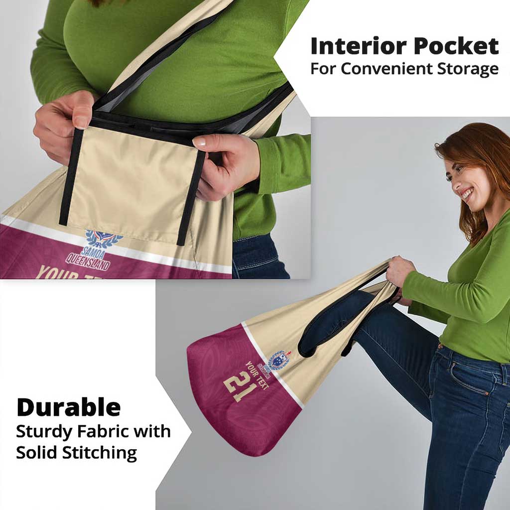 Queensland Samoa Custom Grocery Bag Maroon Pacific Polynesian Tribal Pattern