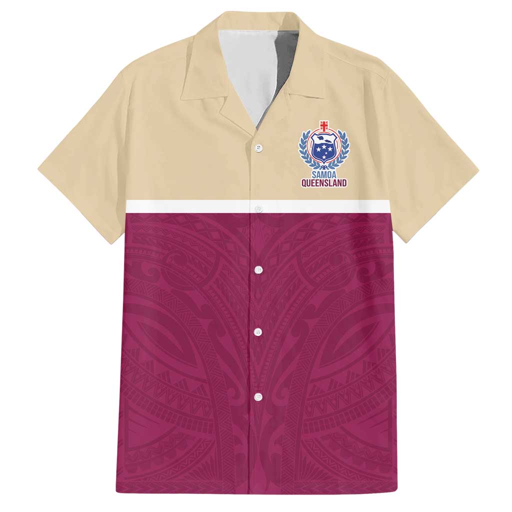 Queensland Samoa Custom Hawaiian Shirt Maroon Pacific Polynesian Tribal Pattern