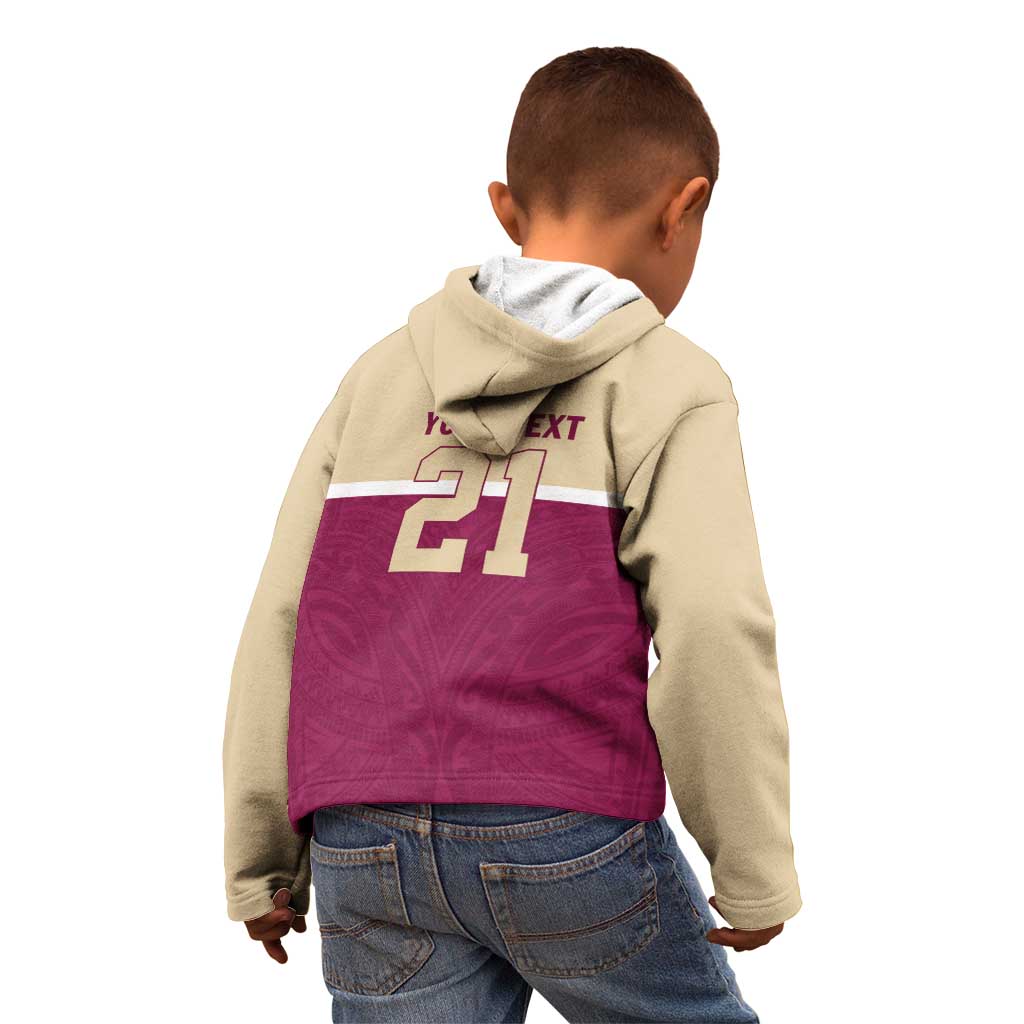 Queensland Samoa Custom Kid Hoodie Maroon Pacific Polynesian Tribal Pattern