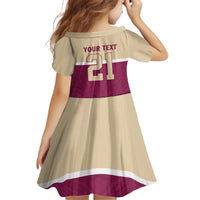 Queensland Samoa Custom Kid Short Sleeve Dress Maroon Pacific Polynesian Tribal Pattern