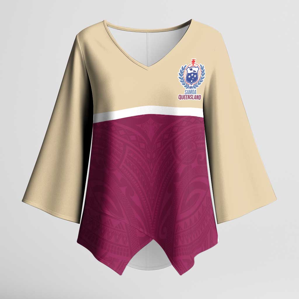 Queensland Samoa Custom Kimono Sleeve Blouse Maroon Pacific Polynesian Tribal Pattern - Polynesian Pride