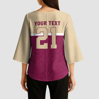 Queensland Samoa Custom Kimono Sleeve Blouse Maroon Pacific Polynesian Tribal Pattern - Polynesian Pride