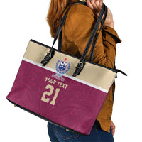 Queensland Samoa Custom Leather Tote Bag Maroon Pacific Polynesian Tribal Pattern