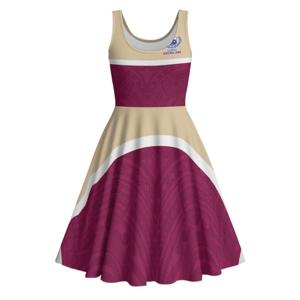 Queensland Samoa Custom Midi Dress Maroon Pacific Polynesian Tribal Pattern - Polynesian Pride