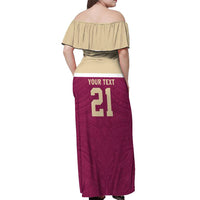 Queensland Samoa Custom Off Shoulder Maxi Dress Maroon Pacific Polynesian Tribal Pattern