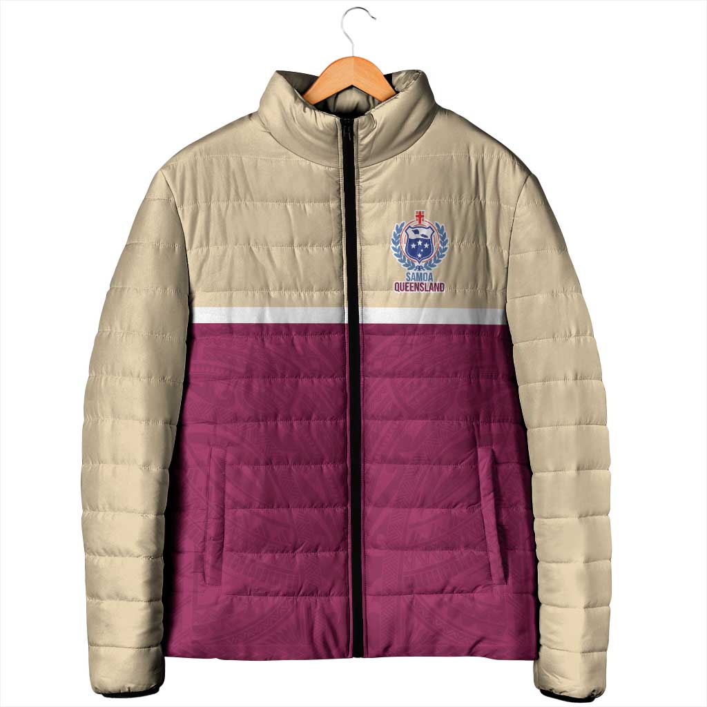 Queensland Samoa Custom Padded Jacket Maroon Pacific Polynesian Tribal Pattern - Polynesian Pride