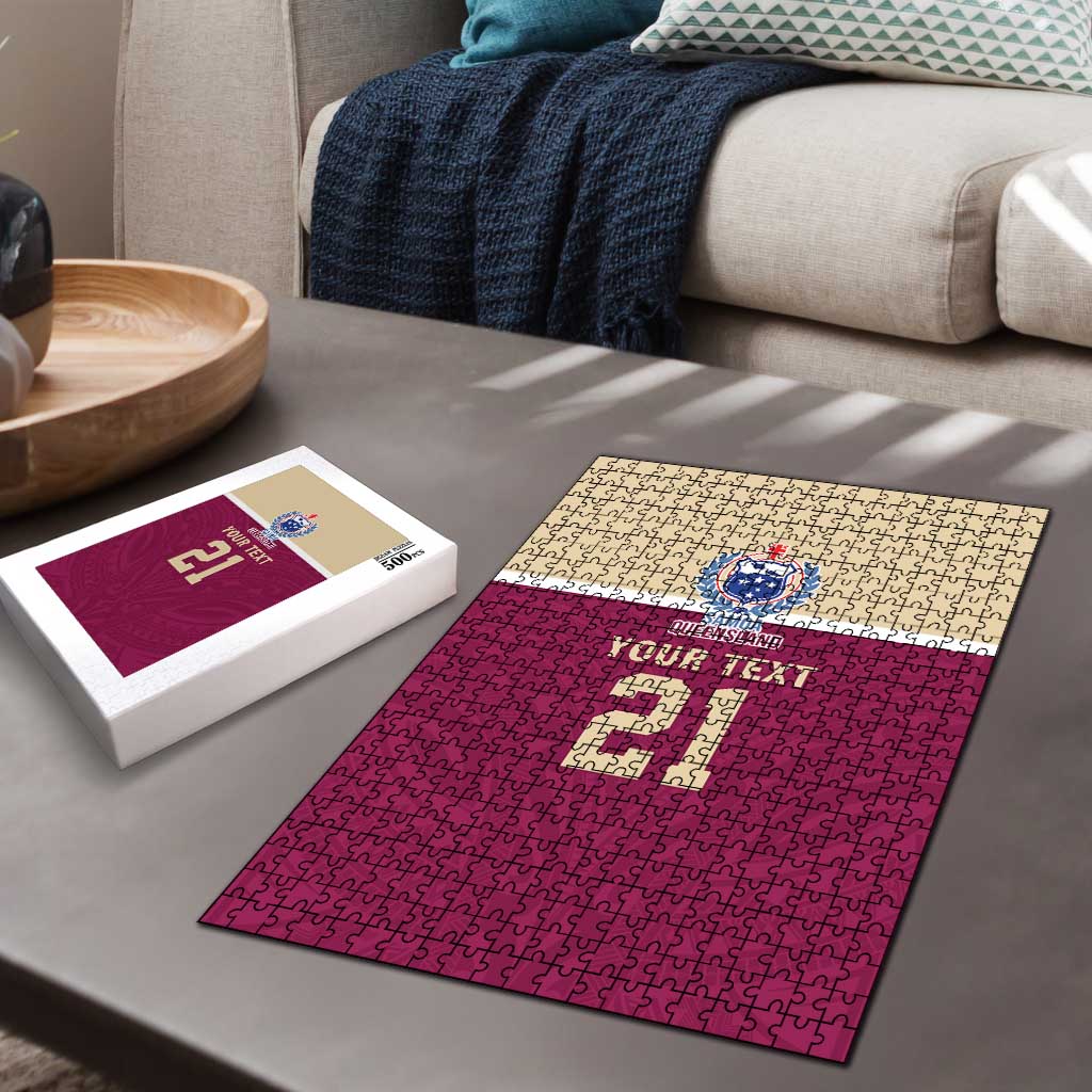 Queensland Samoa Custom Puzzle Maroon Pacific Polynesian Tribal Pattern - Polynesian Pride