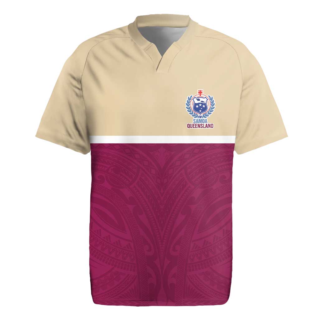 Queensland Samoa Custom Rugby Jersey Maroon Pacific Polynesian Tribal Pattern