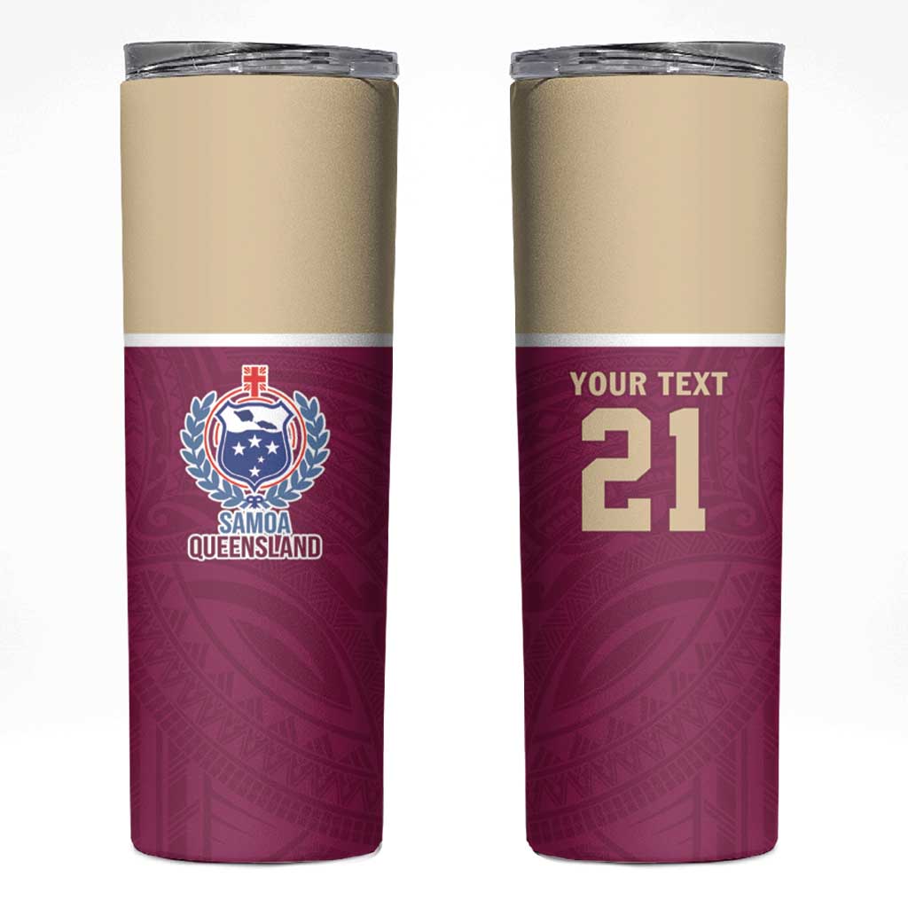 Queensland Samoa Custom Skinny Tumbler Maroon Pacific Polynesian Tribal Pattern